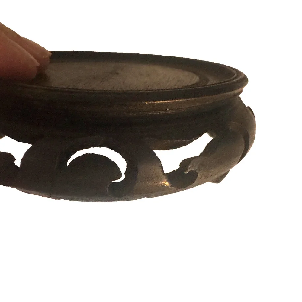 Vintage Chinese Carved Footed Black Hard Wood Display Stand Solid 4